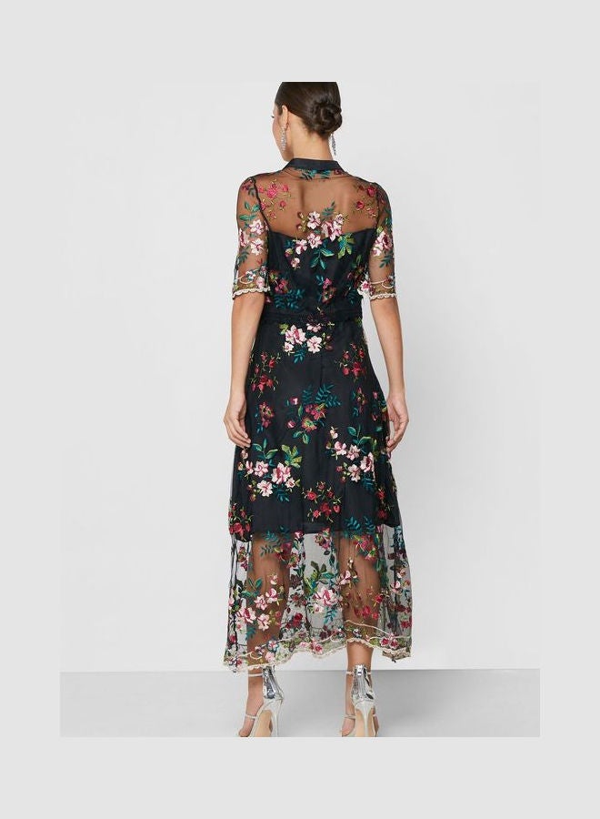Ella Limited Edition Embossed Tulle Tie Up Dress Black  - Image 2