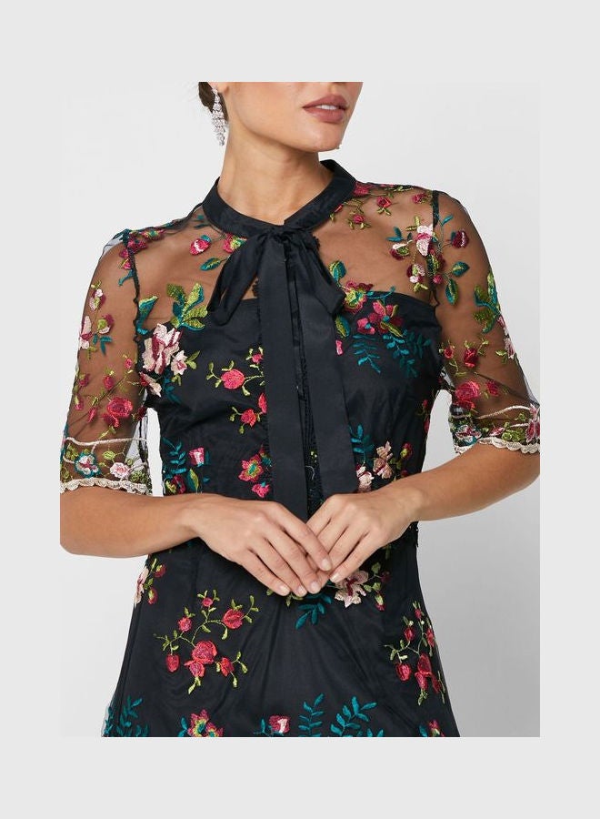 Ella Limited Edition Embossed Tulle Tie Up Dress Black  - Image 3