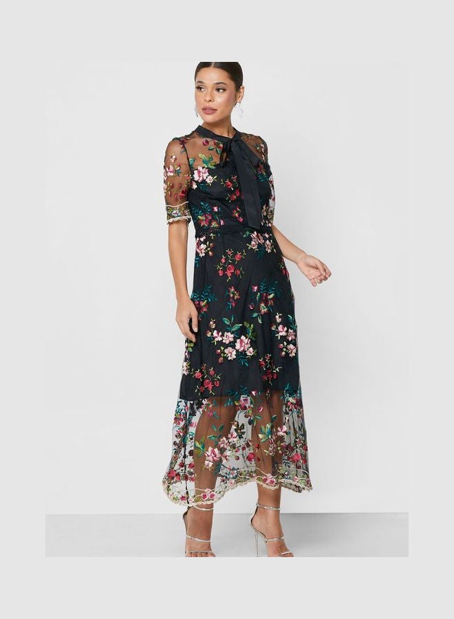 Ella Limited Edition Embossed Tulle Tie Up Dress Black  - Image 4