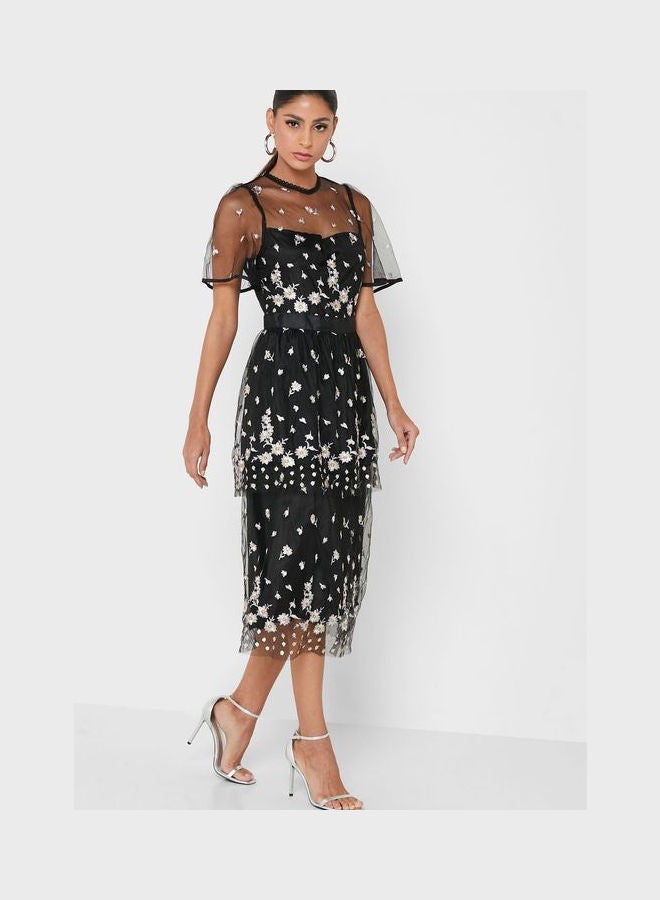 Ella Limited Edition Layered Tulle Midi Dress Black  - Image 1