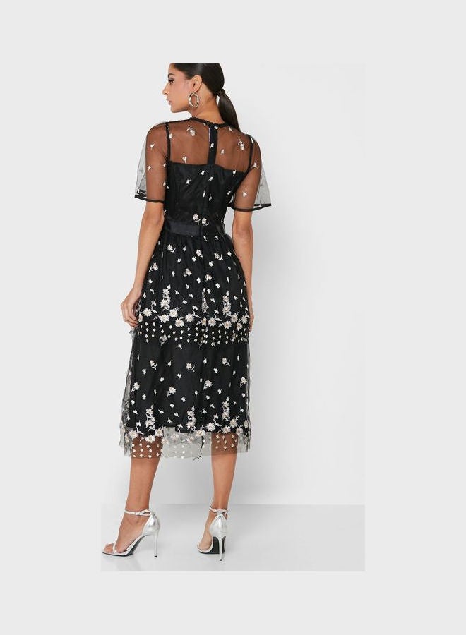 Ella Limited Edition Layered Tulle Midi Dress Black  - Image 2