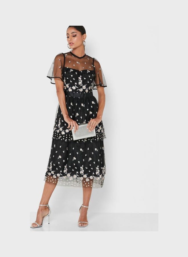 Ella Limited Edition Layered Tulle Midi Dress Black  - Image 4