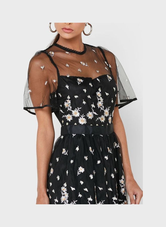 Ella Limited Edition Layered Tulle Midi Dress Black  - Image 3