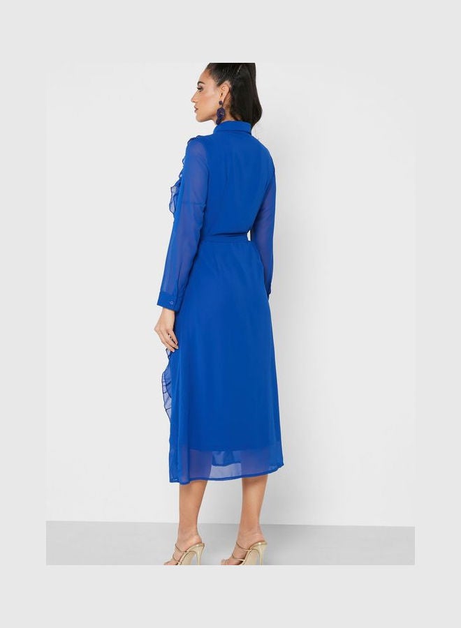 Khizana Frill Detail Button Down Dress Blue  - Image 2