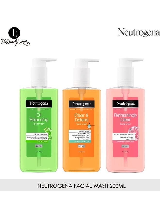 Neutrogena Pack Of 3 Face Wash Green, Orange, Pink 200ml - Image 1