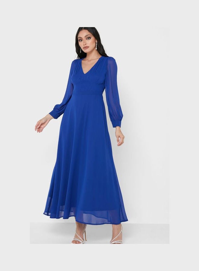 Khizana Sheer Sleeve Fit & Flare Dress Blue  - Image 1