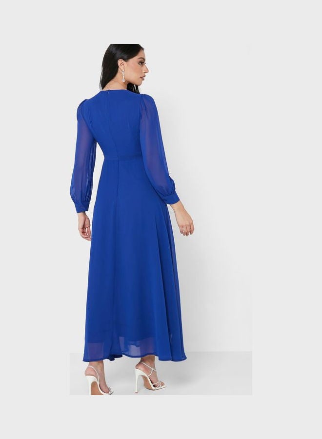 Khizana Sheer Sleeve Fit & Flare Dress Blue  - Image 2