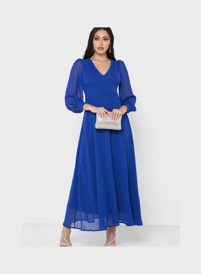 Khizana Sheer Sleeve Fit & Flare Dress Blue  - Image 4