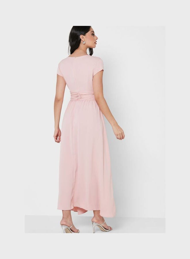 Khizana Ruched Waist Detail Fit & Flare Dress Pink - Image 2