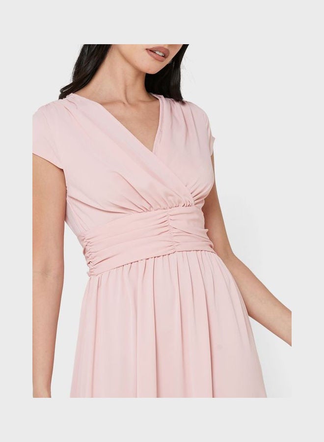 Khizana Ruched Waist Detail Fit & Flare Dress Pink - Image 3