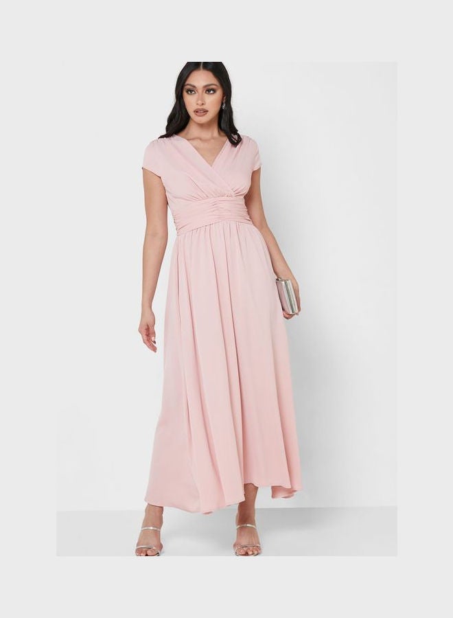 Khizana Ruched Waist Detail Fit & Flare Dress Pink - Image 4
