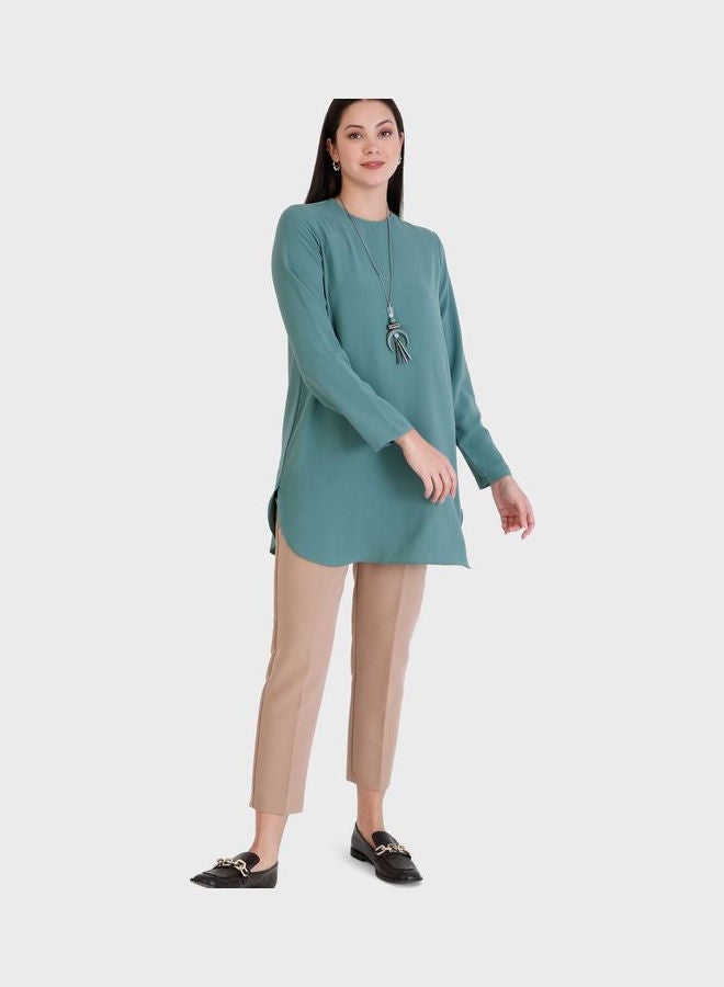 Refka by modanisa Crew Neck Knitted Tunic Green  - Image 1