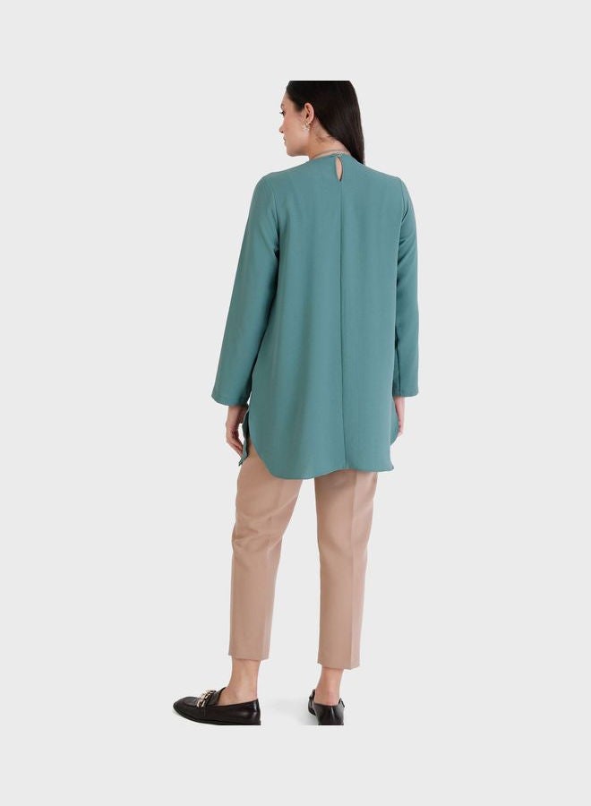 Refka by modanisa Crew Neck Knitted Tunic Green  - Image 2