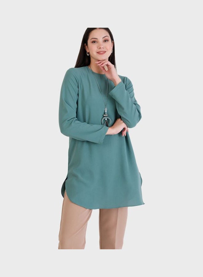 Refka by modanisa Crew Neck Knitted Tunic Green  - Image 3