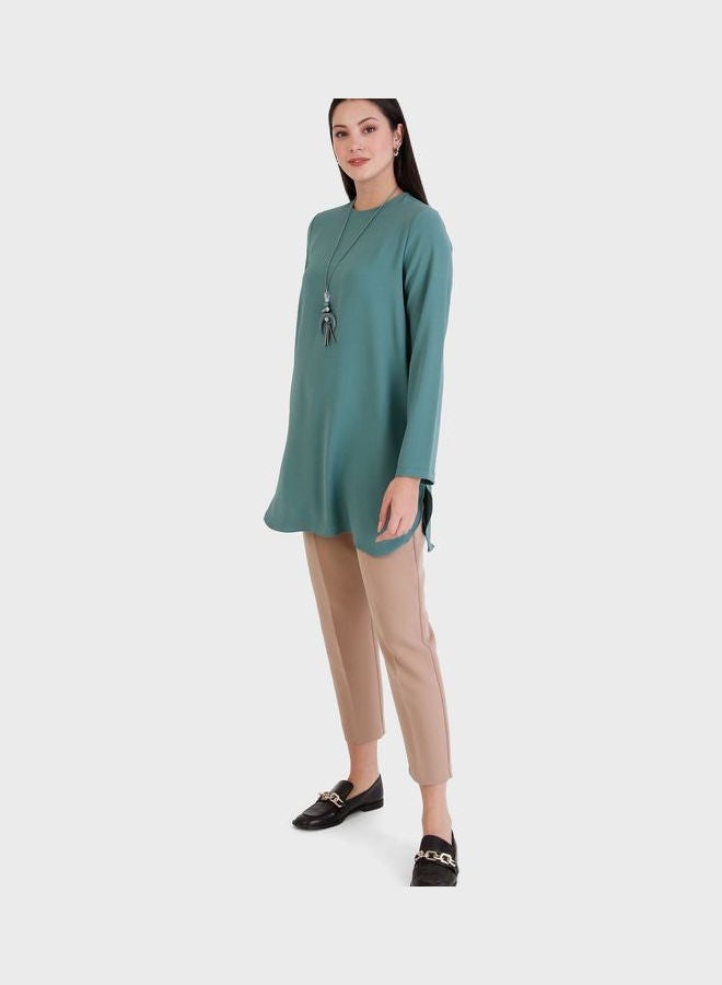 Refka by modanisa Crew Neck Knitted Tunic Green  - Image 4