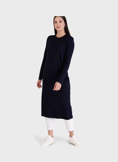 رفقة من مودانيسا Crew Neck Longline Tunic Navy  - Image 1
