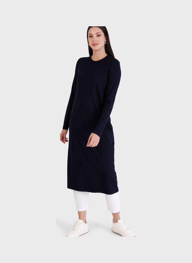 Refka by modanisa Crew Neck Longline Tunic Navy  - Image 1