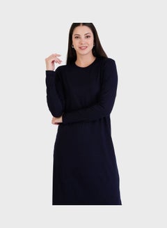 رفقة من مودانيسا Crew Neck Longline Tunic Navy  - Image 3
