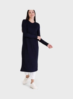 رفقة من مودانيسا Crew Neck Longline Tunic Navy  - Image 4