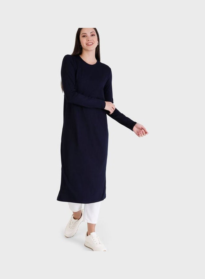 Refka by modanisa Crew Neck Longline Tunic Navy  - Image 4