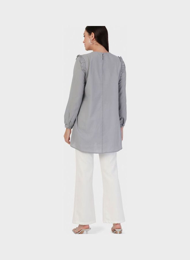 Refka by modanisa Crew Neck Ruffle Detail Tunic Blue  - Image 2