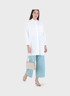 Button Detail Longline Tunic White