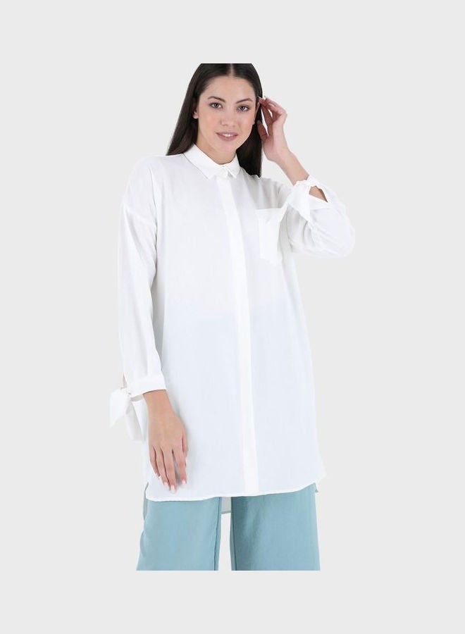Refka by modanisa Button Detail Longline Tunic White  - Image 3