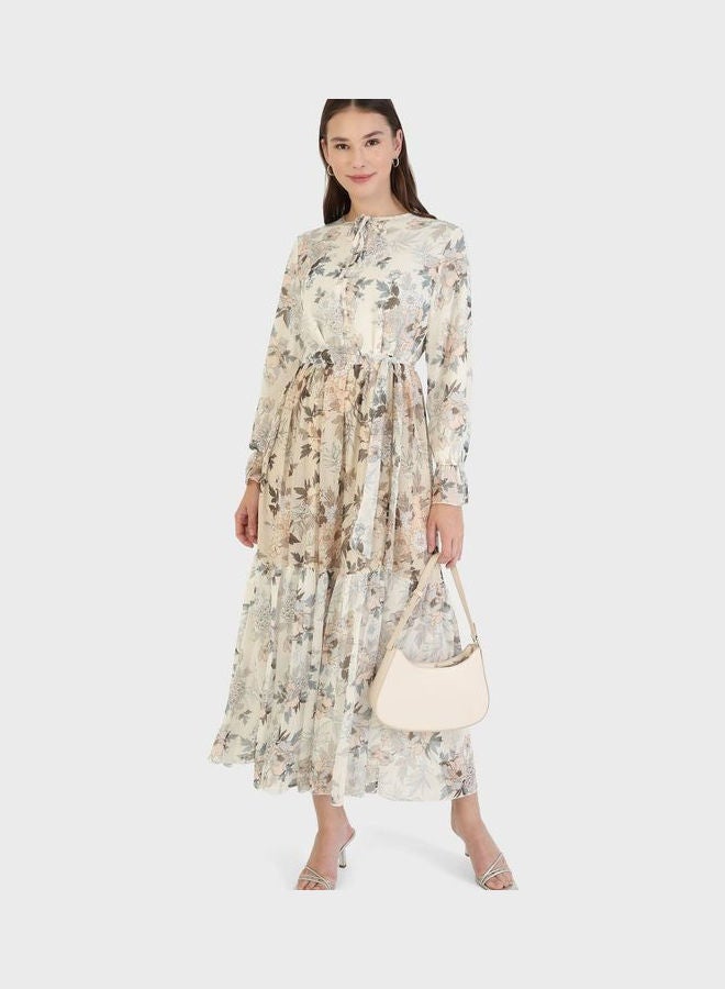 Refka by modanisa - Printed Belt Detail Dress Multicolor - Image 1