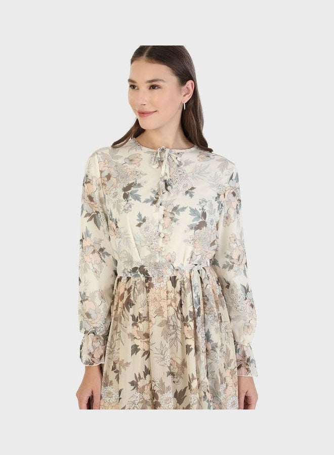 Refka by modanisa - Printed Belt Detail Dress Multicolor - Image 1
