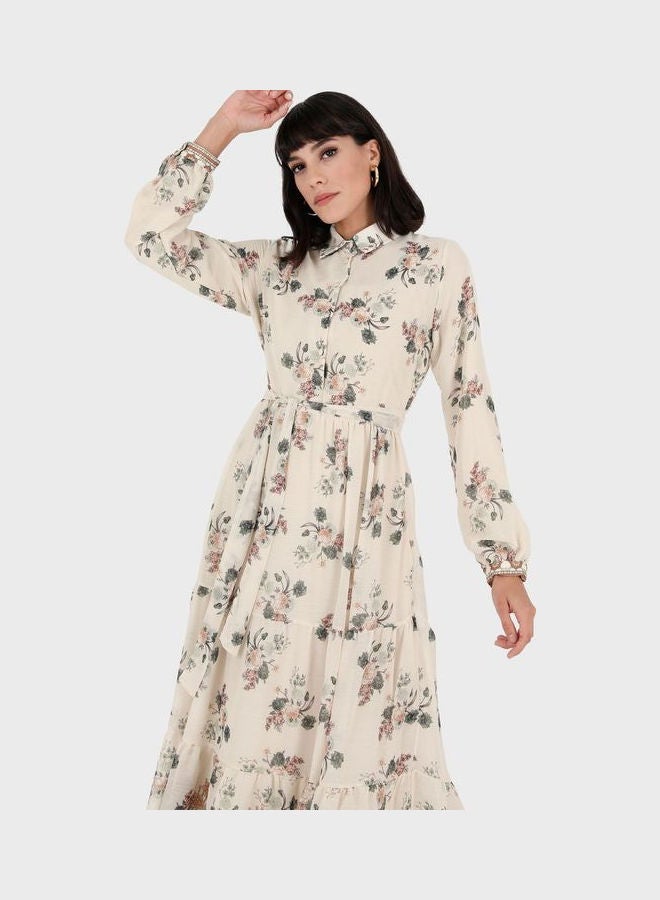 Balloon Sleeve Printed Dress Green - v1645545222/N52636853V_3