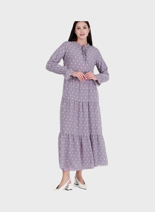 Refka by modanisa Polka Dot Tiered Dress Purple  - Image 1