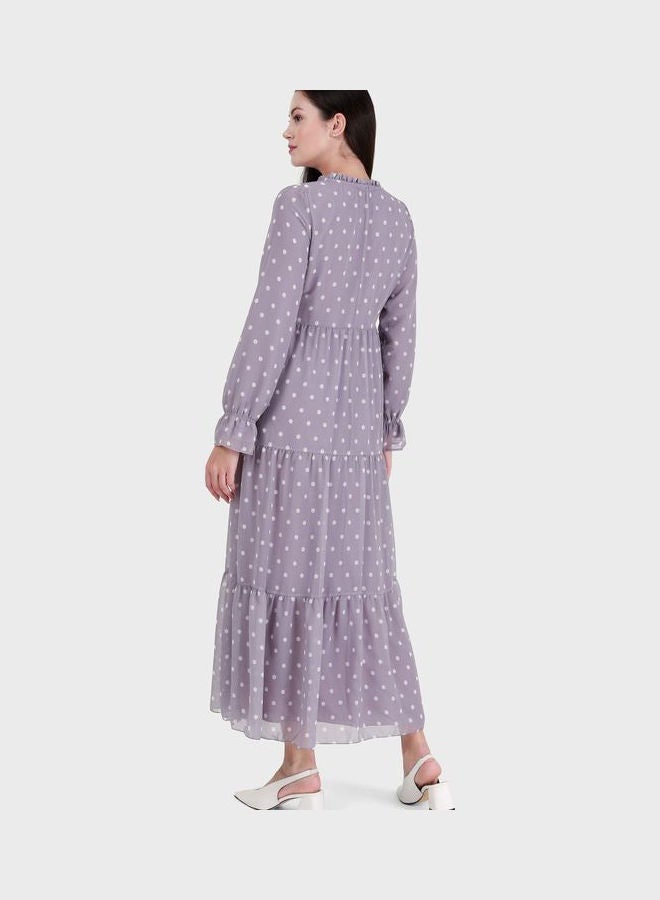 Refka by modanisa Polka Dot Tiered Dress Purple  - Image 2