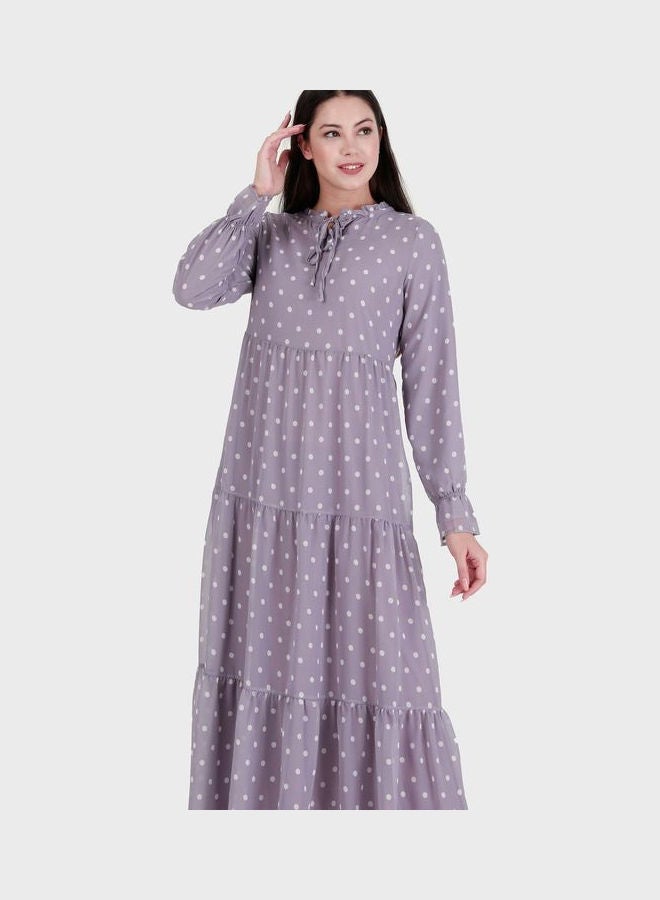 Refka by modanisa Polka Dot Tiered Dress Purple  - Image 3