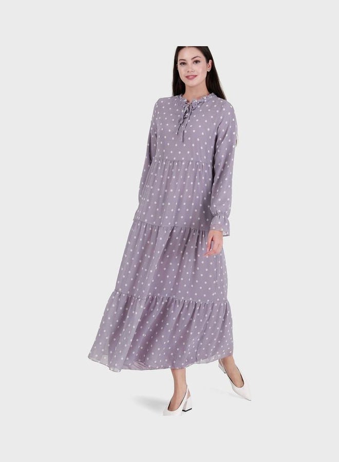 Refka by modanisa Polka Dot Tiered Dress Purple  - Image 4