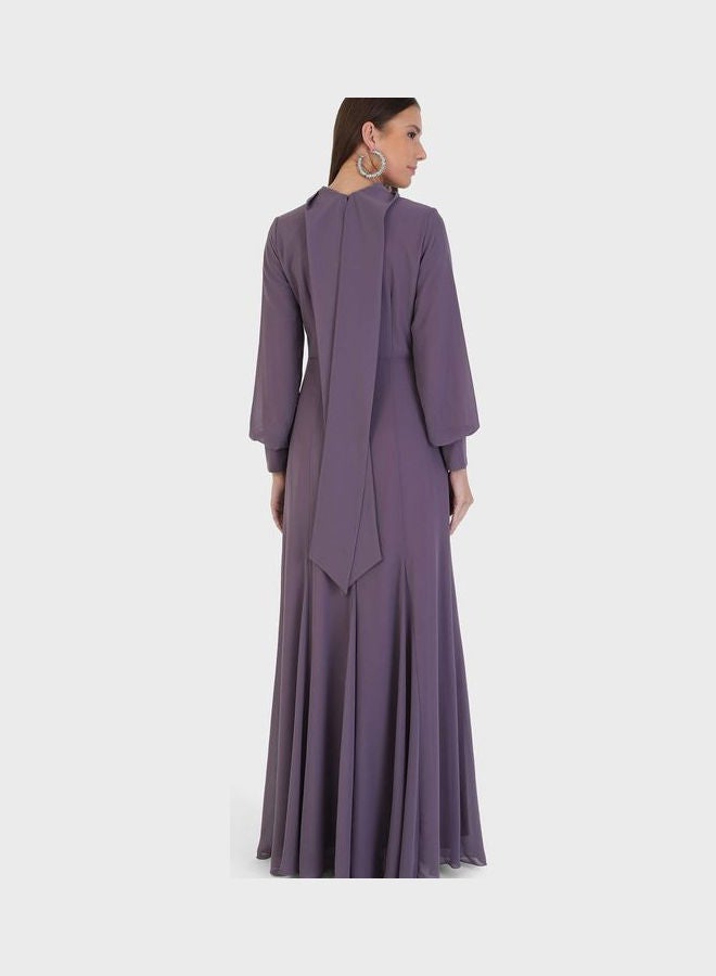 Refka by modanisa - Crew Neck Embroidered Dress Purple - Image 1