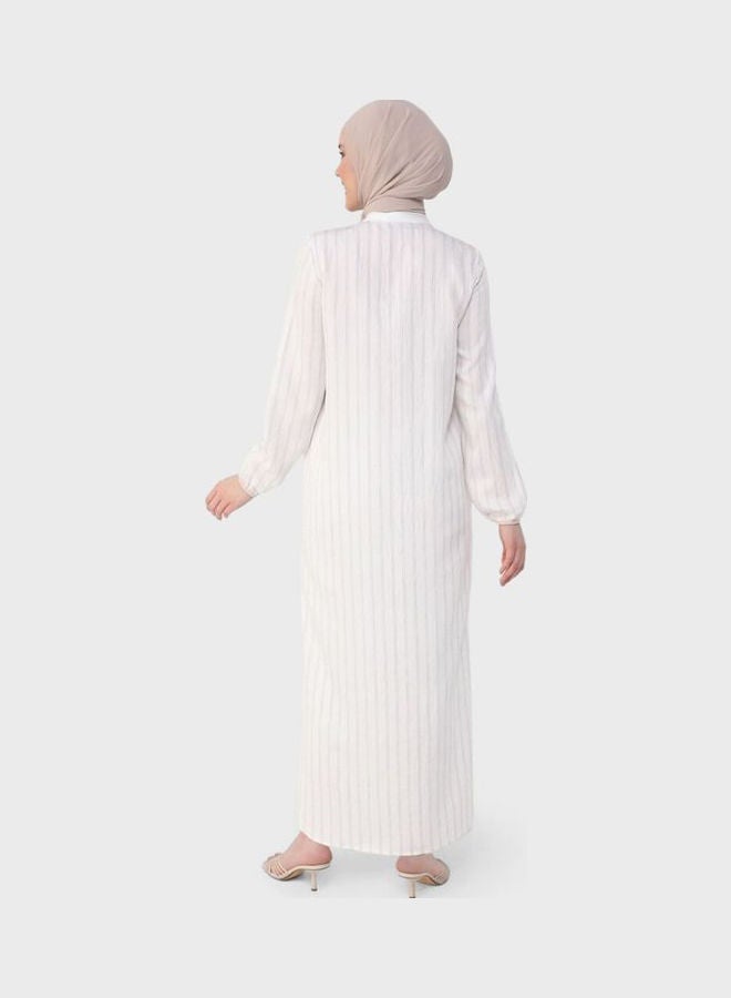 Refka by modanisa Striped Button Detail Dress Beige  - Image 2