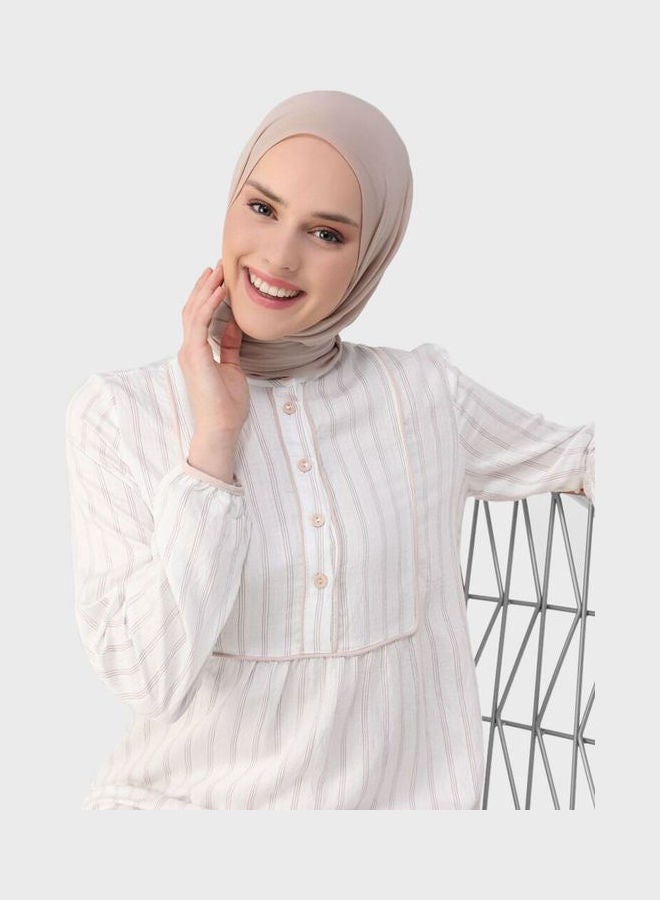 Refka by modanisa Striped Button Detail Dress Beige  - Image 3