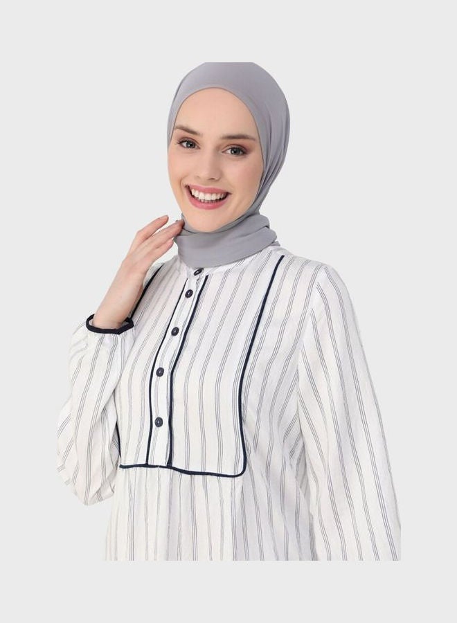 Refka by modanisa - Striped Button Detail Dress Navy - Image 1