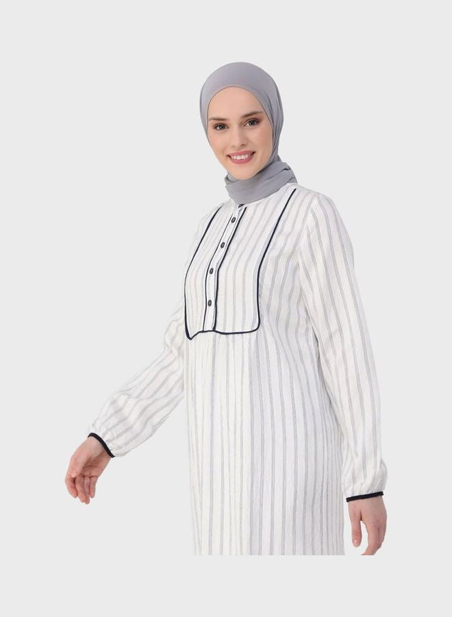 Refka by modanisa - Striped Button Detail Dress Navy - Image 1