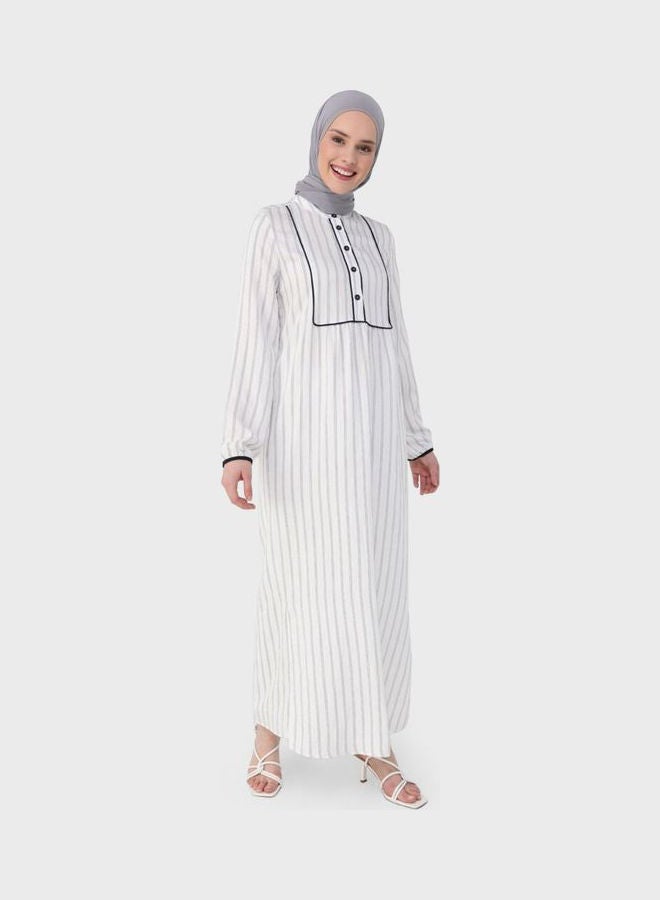 Refka by modanisa - Striped Button Detail Dress Navy - Image 1