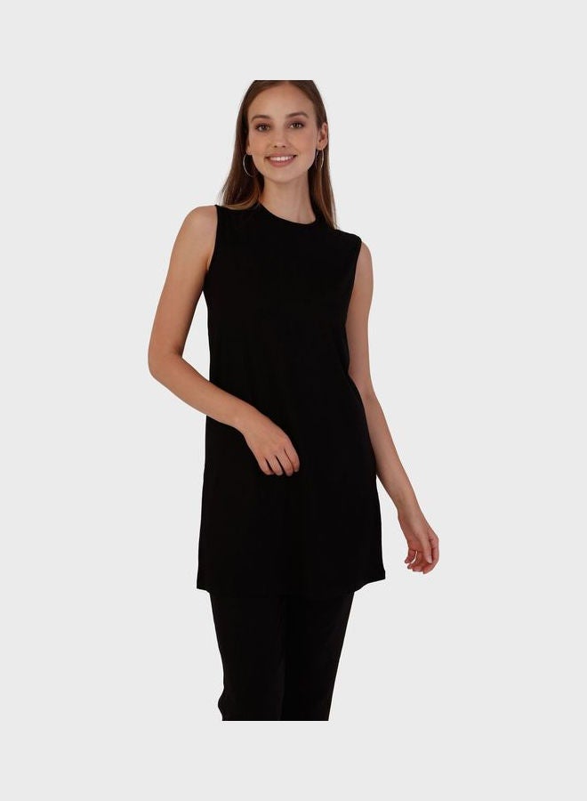 Refka by modanisa Crew Neck Dress For Women Black  - Image 3
