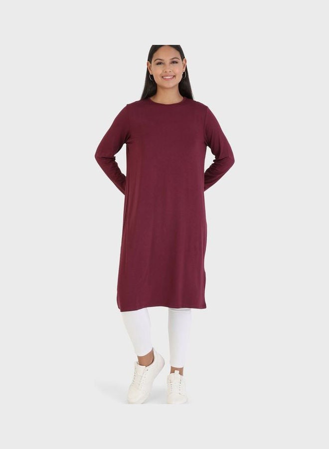 Refka by modanisa Crew Neck Knitted Tunic Burgundy  - Image 1