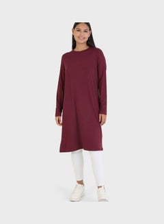 Crew Neck Knitted Tunic Burgundy - v1645545241/N52637668V_4