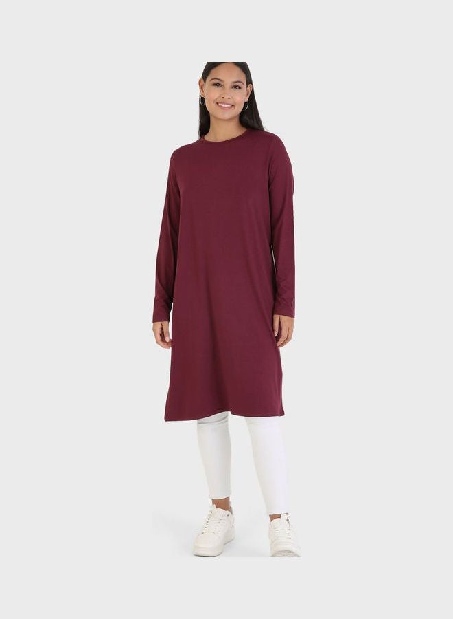 Refka by modanisa Crew Neck Knitted Tunic Burgundy  - Image 4