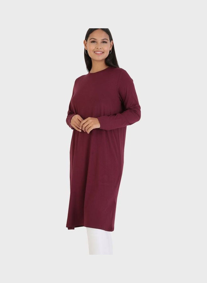 Refka by modanisa Crew Neck Knitted Tunic Burgundy  - Image 3