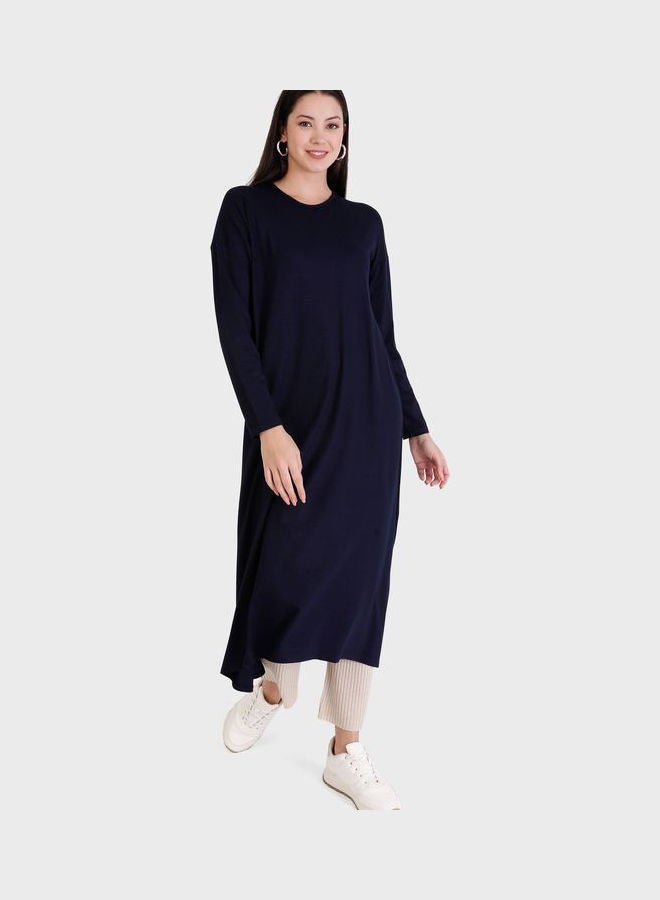 Refka by modanisa - Crew Neck Knitted Tunic Navy - Image 1