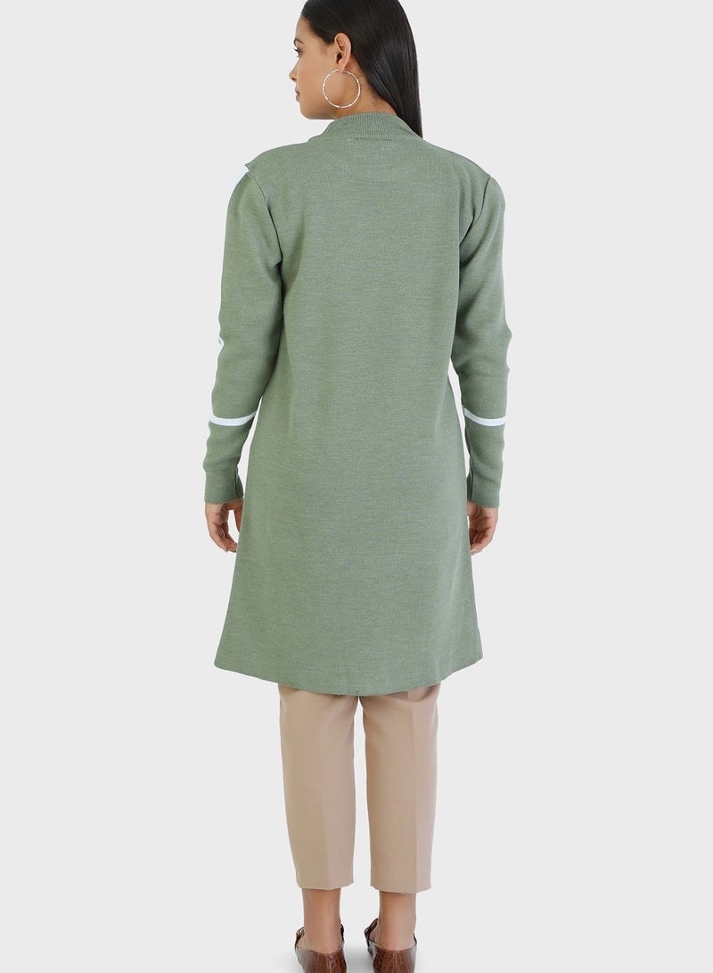 Refka by modanisa - Stripe Detail Crew Neck Tunic Green - Image 1