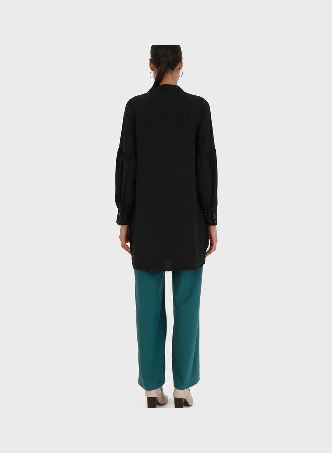 Refka by modanisa - Collar Neck Balloon Sleeve Tunic Black - Image 1