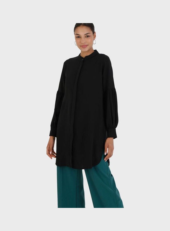 Refka by modanisa - Collar Neck Balloon Sleeve Tunic Black - Image 1