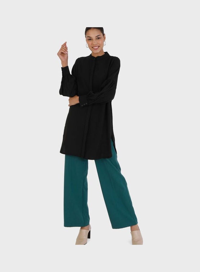 Refka by modanisa - Collar Neck Balloon Sleeve Tunic Black - Image 1